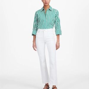 Madewell poplin buttonup shirt. Green and white stripe. Small. NWT